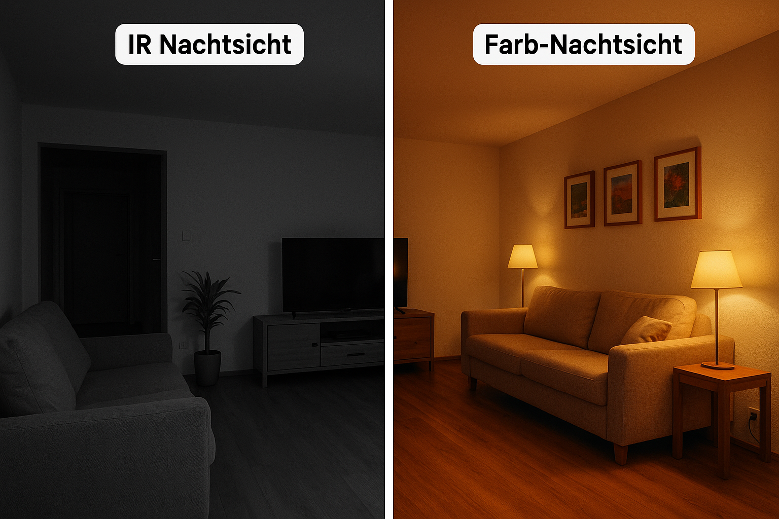 Innenkamera Nachtsicht Vergleich IR vs Farb-Nachtsicht