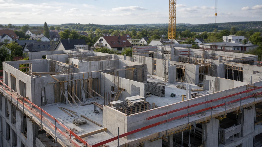 Baustellenkamera dokumentiert den Baufortschritt eines Rohbaus aus erhöhter Perspektive