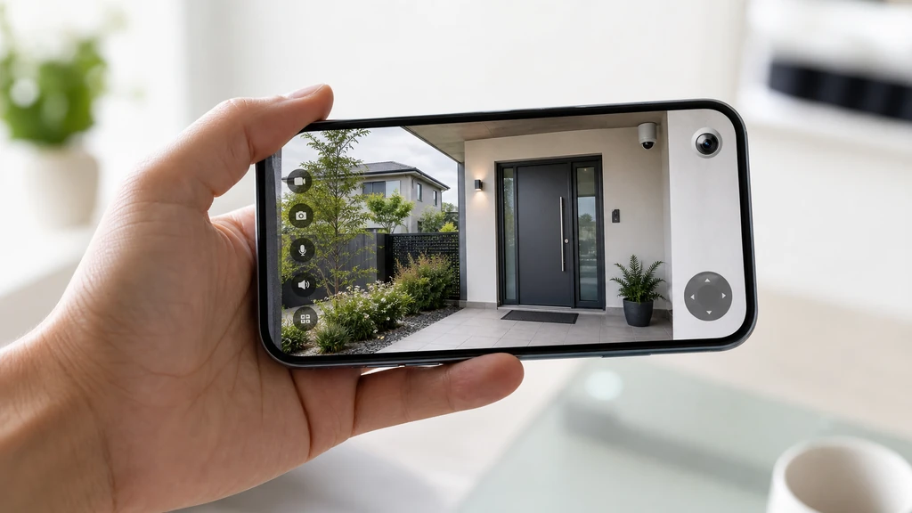 Live-Ansicht der Hausüberwachungskamera per App auf dem Smartphone von unterwegs