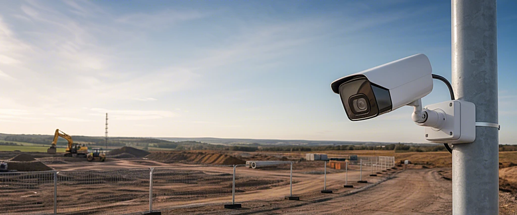 Überwachungskamera mit SIM-Karte am Mast auf einer Baustelle ohne WLAN