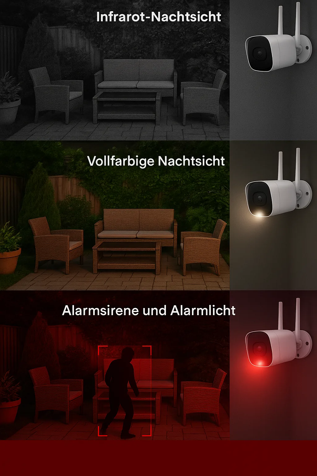 Drei Nachtsichtmodi WLAN Kamera Vergleich
