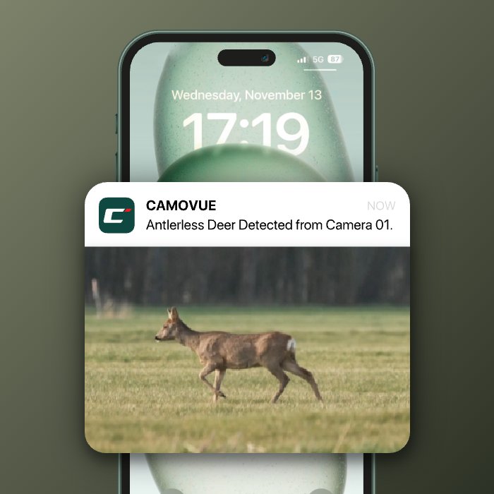 Push-Meldung der Camovue-App mit Hirsch