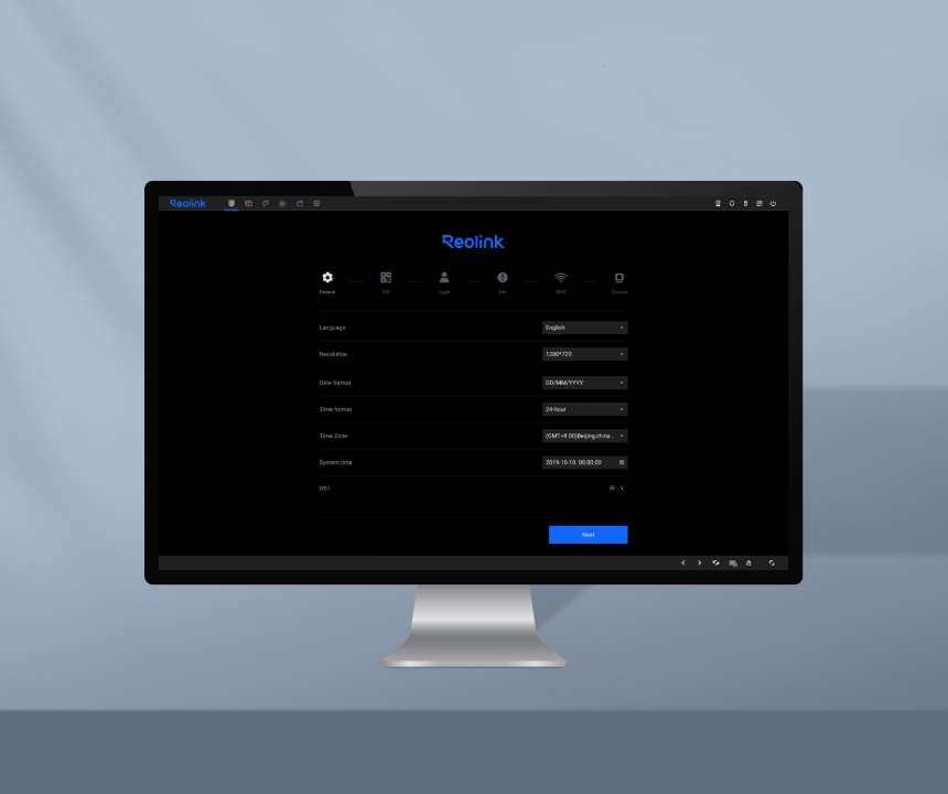 Schritt 3: Einrichtungsassistent des Reolink NVR auf dem Monitor
